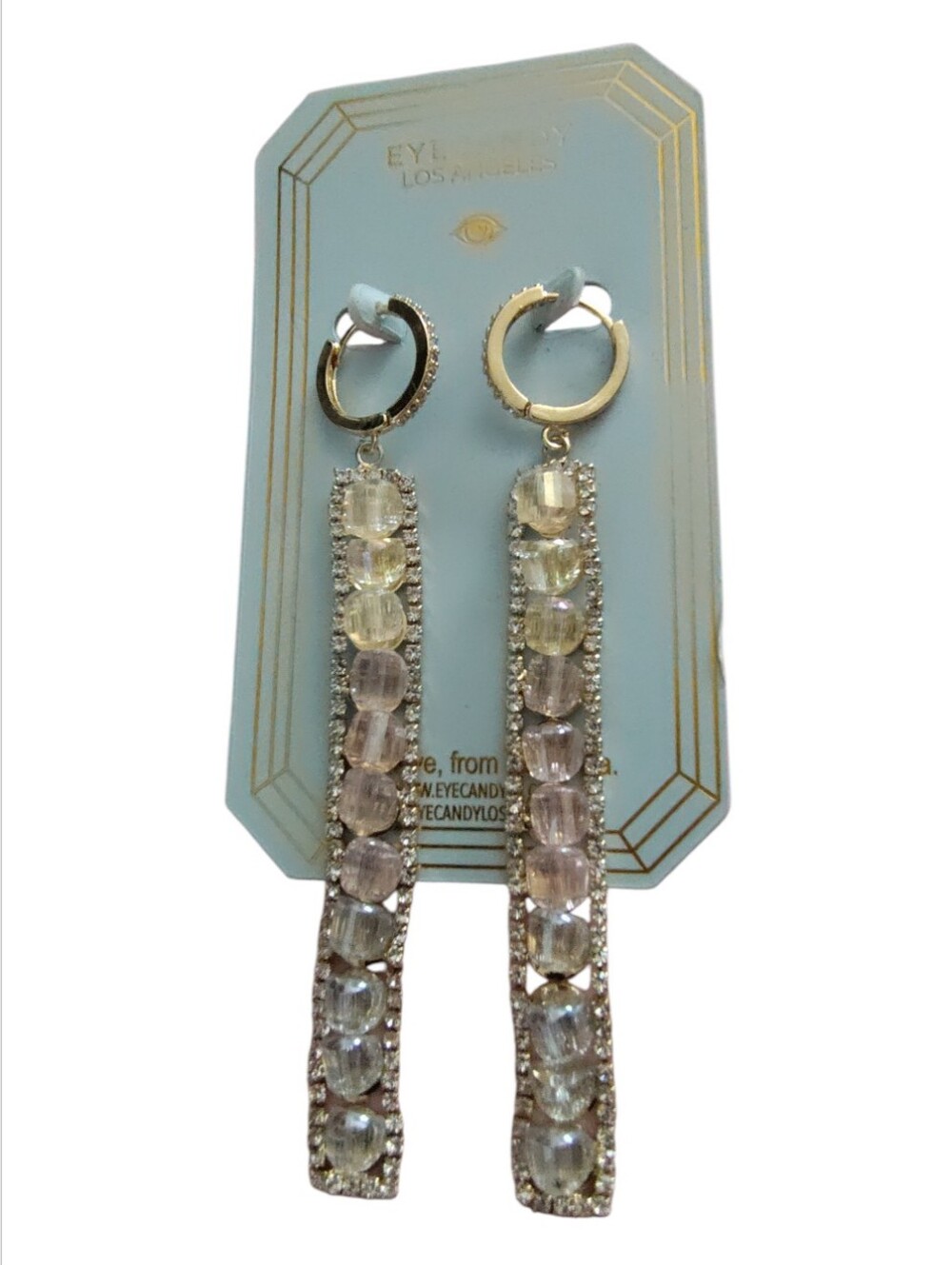 NWT Eyecandy Los Angeles Crystal Stone Linear Drop Earrings Gold Tone